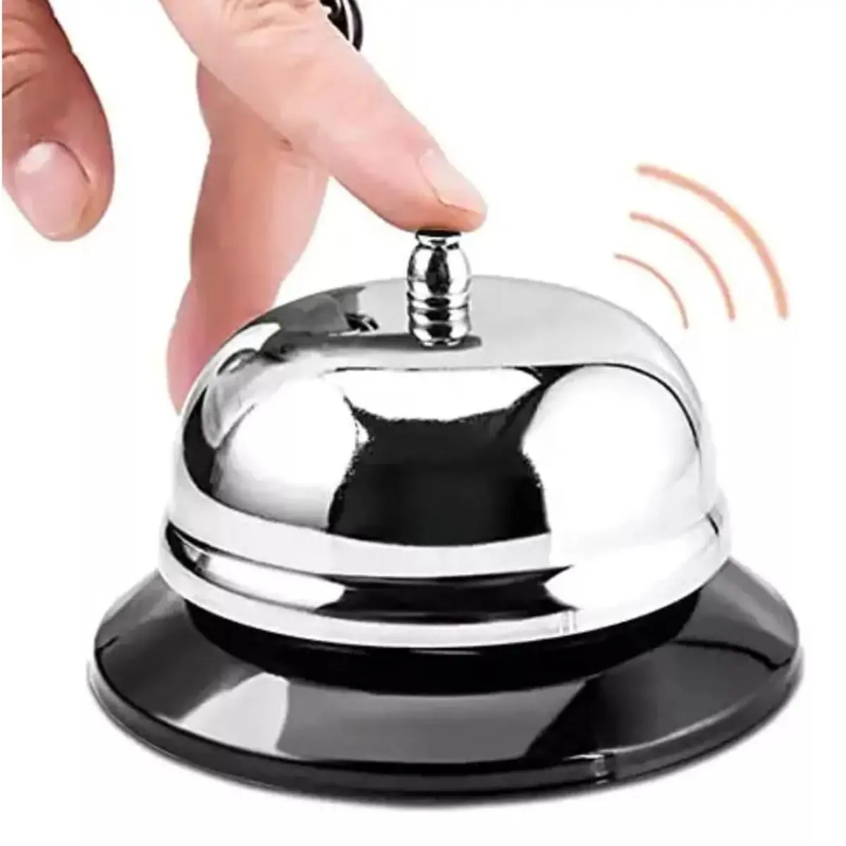 Campainha Sino de Mesa Metal Cromado Recepção Hotel Bar com Base | Sino de mesa em metal cromado com base antiderrapante e som nítido para recepção hotel bar restaurante cozinha e escola - 1