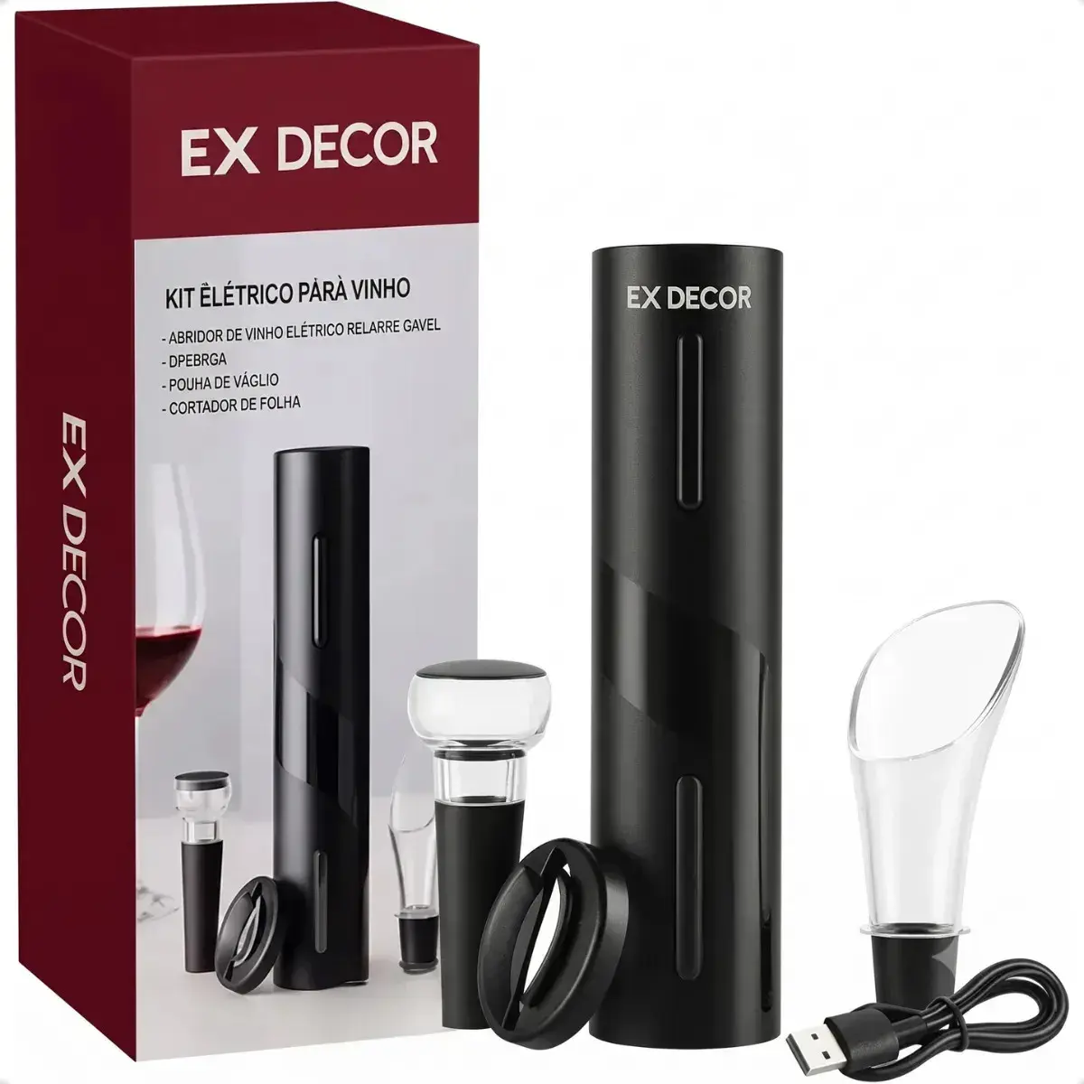 Abridor De Vinho Elétrico Saca Rolhas Automático Portátil Removedor De Rolha Kit 4 Em 1 Abridor De Garrafas Prático Frio Resistente Presente Fondue Jantar Elegante Aço Inox Multifuncional EX Decor