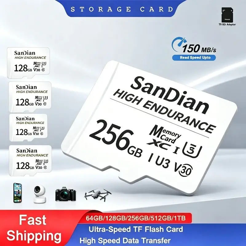 Cartão de Memória Micro TF SD Original de Alta Resistência V30 U3 C10 Profissional para câmera veicular ou monitoramento doméstico 128GB - 1