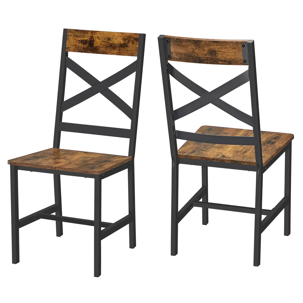 VASAGLE Conjunto de 2 Cadeiras de Jantar, Cadeiras para Sala de Jantar e Cozinha, Estrutura em Aço, Design Ergonômico, Estilo Industrial, para Sala de Estar, Marrom Rústico e Preto BRLDC094B01