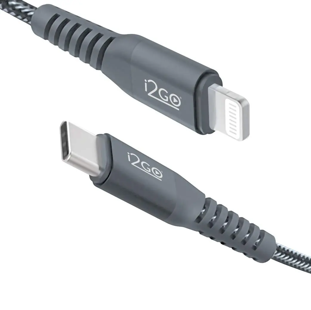 Cabo IPhone/Lightning + USB-C I2GO Certificado MFi 2m 3A Nylon Trançado Chumbo - I2GO PRO - 1
