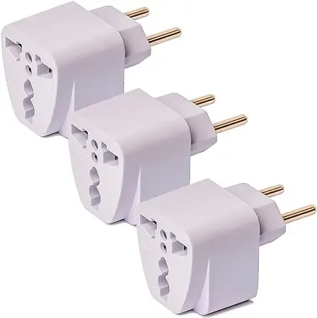 KIT 3 Adaptador De Tomada Universal Padrão Europeu UK Para Brasileiro Bivolt 10a Benjamin Internacional Com Plug Nacional Portátil Para Viagens Preto E Branco LINHA PREMIUM DUPIN (BRANCO) - 1
