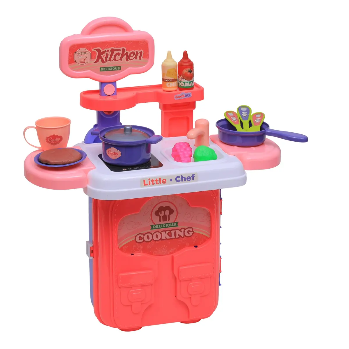 Zippy Toys, Maleta de Cozinha 3 em 1 Pequeno Chef 50cm, Plástico, Interatico, Educativo - Vermelho