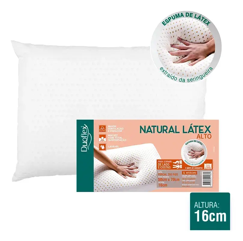 Travesseiro Duoflex Natural Látex Alto 16CM- Ln1100 Branco