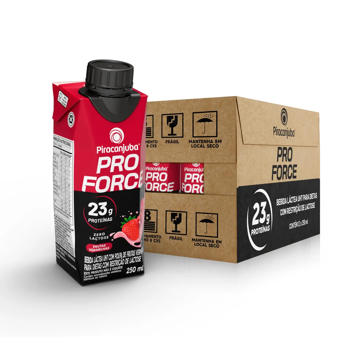 Piracanjuba ProForce 23g de Proteínas Zero Lactose Sabor Frutas Vermelhas - 12 Unidades de 250ml