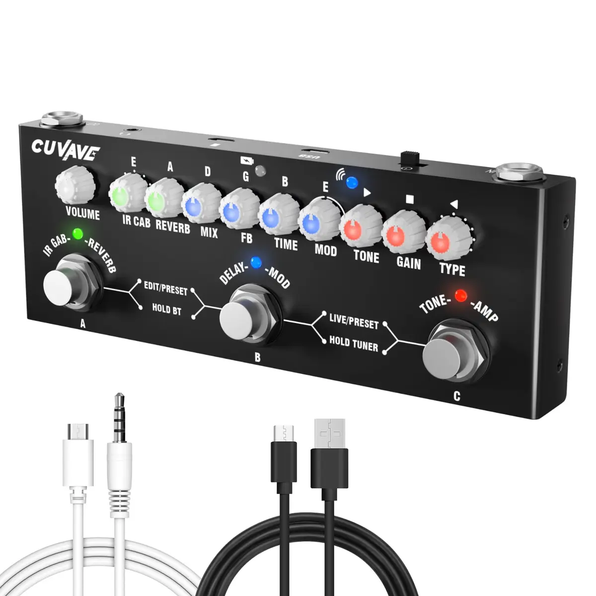 M-VAVE Pedal de efeitos de guitarra elétrica,Processador multiefeitos de guita, portátil CUBE BABY com função de interface de áudio de telefone de reprodução de música sem fio Instrumentos Infantis