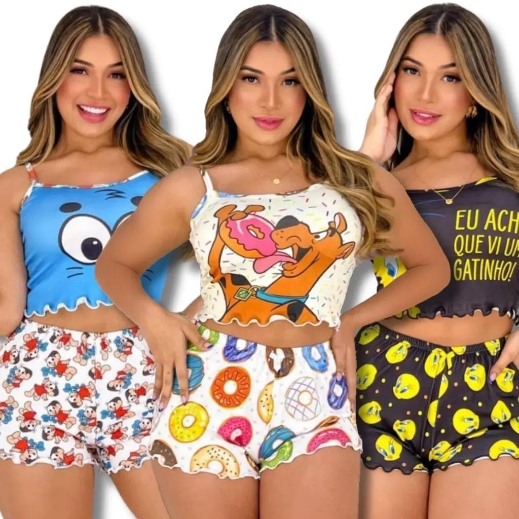 Kit 5 pijamas baby dool sortidos SUEDE personagem - 1