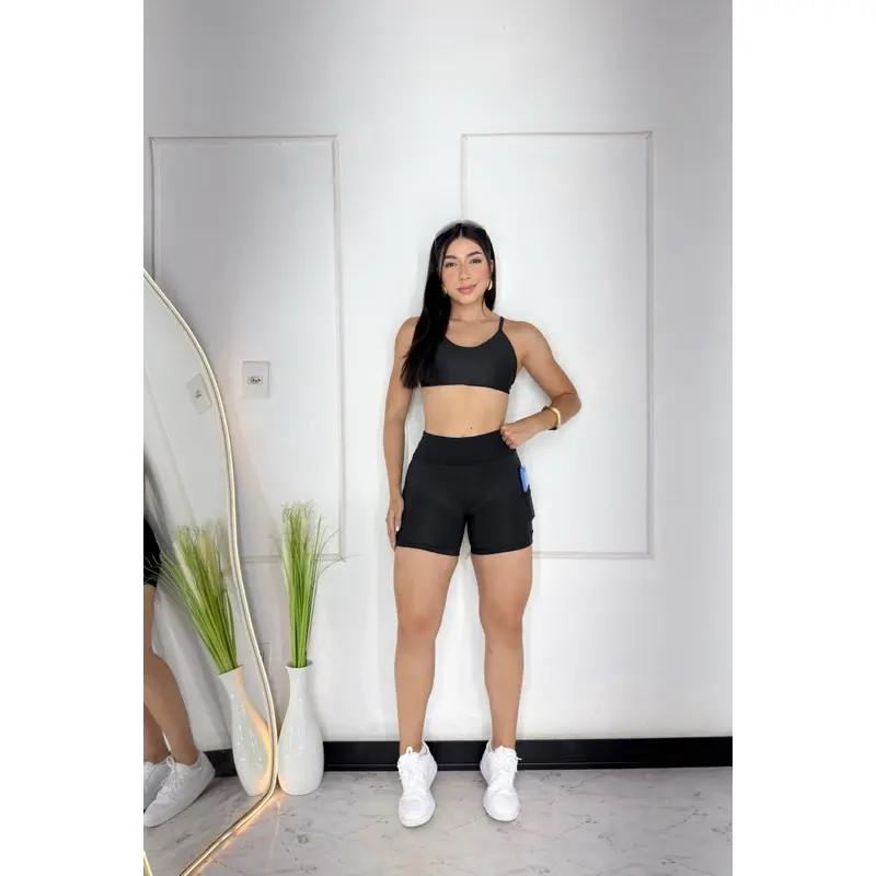 Conjunto Fitness-short com bolso top costa nua modelo estiloso tecido suplex myda preminum - 1