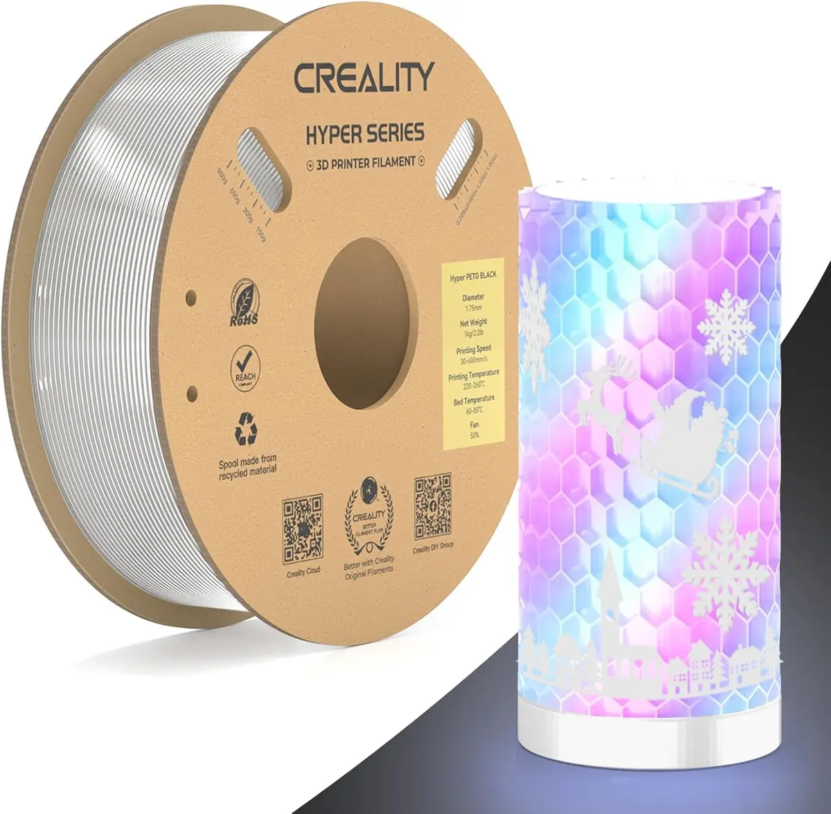 Filamento oficial Creality PETG de 1,75 mm para K1 Max/K1/K1C, filamento de impressora 3D Hyper PETG projetado para carretel de alta velocidade de 350 mm/s, 1 kg (2,2 lbs)/carretel, precisão