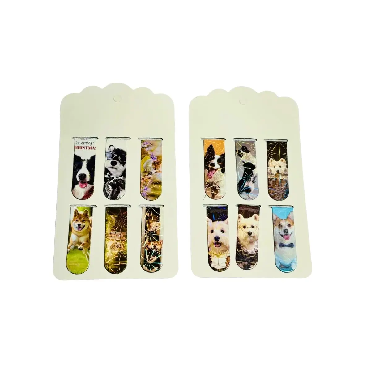 Kit 12 Marcador Página Imã Magnéticos Paisagens Marcadores Holográfico (cachorros)
