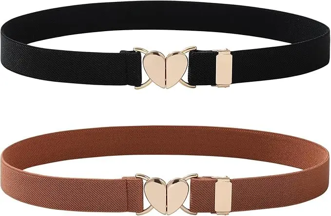 Kit 2 Cintos com Fivela Coração - Infantil Ajustável, Dourado, Elástico e Confortável - 1