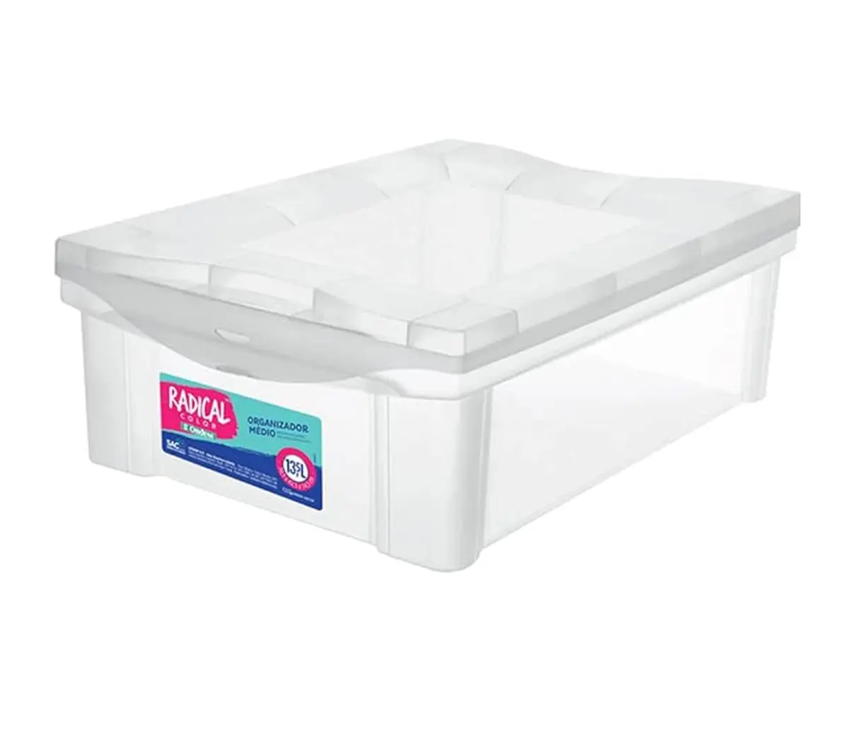 Ordene - Caixa Organizadora Plástica Média de 13,5 Litros, Cor Cristal, Linha Radical