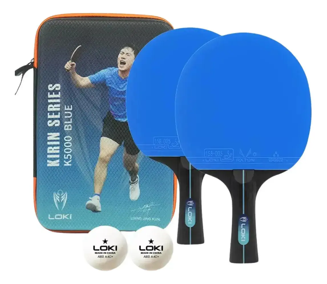 Raquete Loki K5000 Profissional Aprovado Ittf + Capa 2 Bolas Cor 2x Classica Borracha Azul E Preto Tipo De Cabo Fl (côncavo) - 1