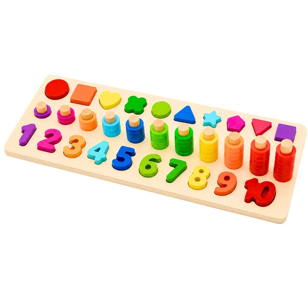 Tabuleiro Pedagógico Matemática Montessori Madeira 75 Peças | Números, Formas Geométricas e Contagem, Brinquedo Educativo, + 3 Anos - 1
