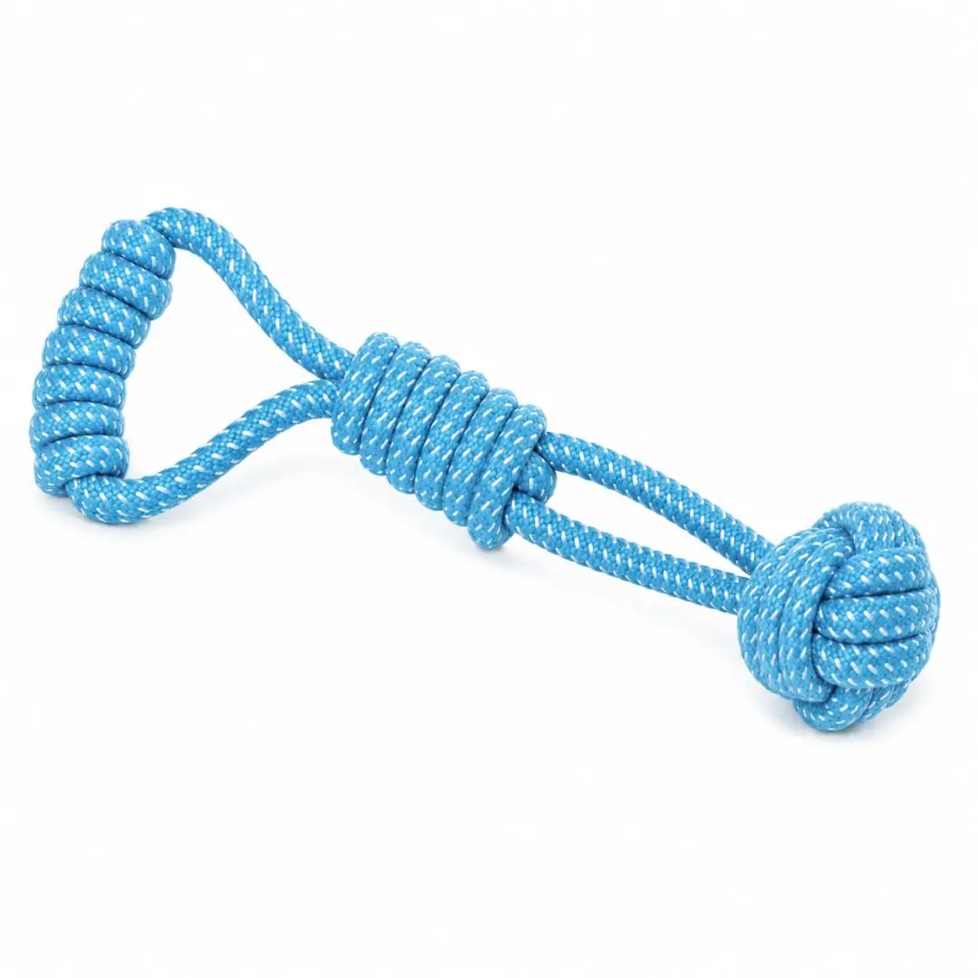 Puxador Azul de Corda para Cães com Alça e Nó para Brincar - 1