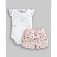 Infantil - Conjunto Body com Babados Short Estampado Anjos Baby G Branco - 1