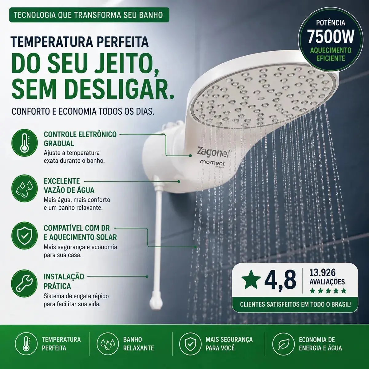 Chuveiro Eletrônico Zagonel Moment 7500w Branco 7.5 Kw. thumbnail 5