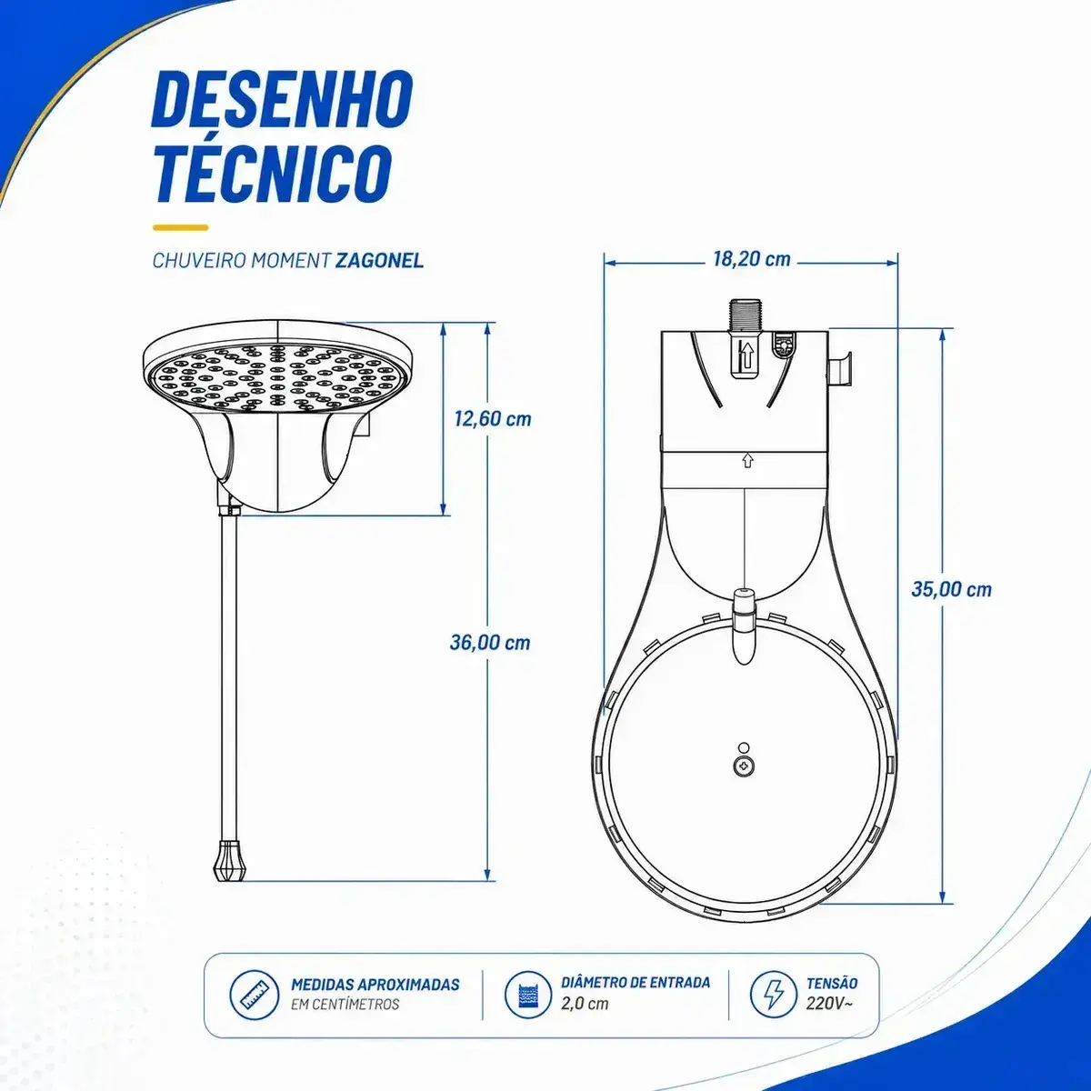 Chuveiro Eletrônico Zagonel Moment 7500w Branco 7.5 Kw. thumbnail 8