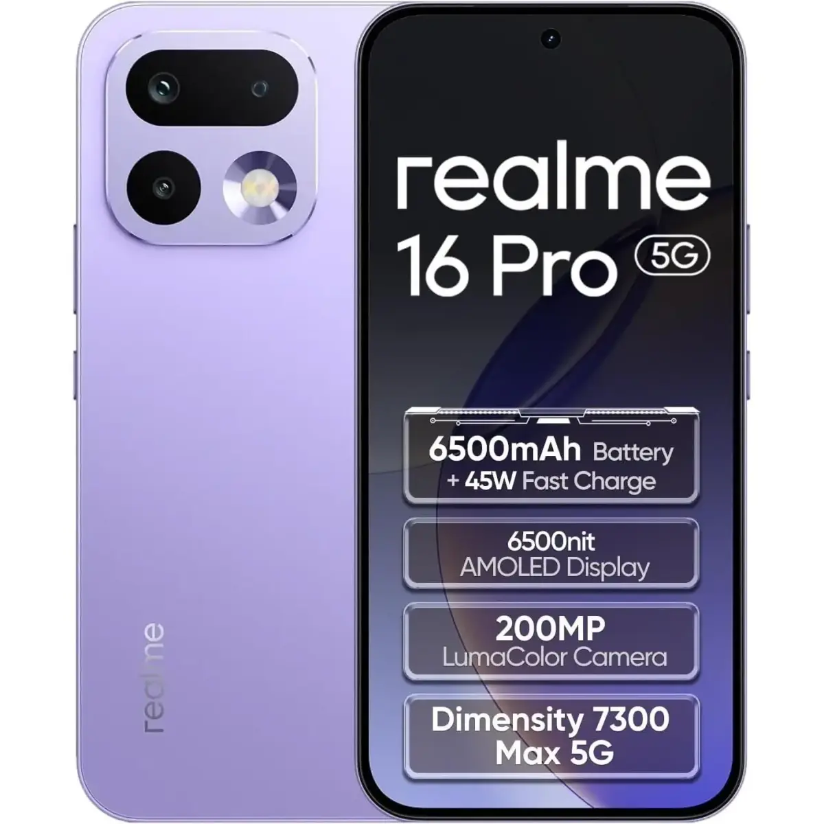 Telefone - Smartphone realme 16 Pro 5G, versão europeia, bateria de 6500mAh, câmara principal OIS de 200MP, ecrã AMOLED de 144 Hz, chipset Dimensity 7300-Max, eSIM, IP66/68/69