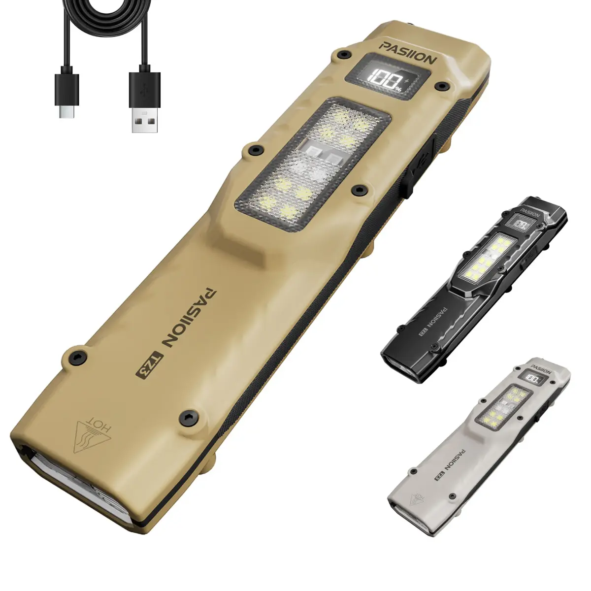 Lanterna recarregável tática EDC, lanterna LED de interruptores duplos com display digital, 8 modos, camping e uso de emergência