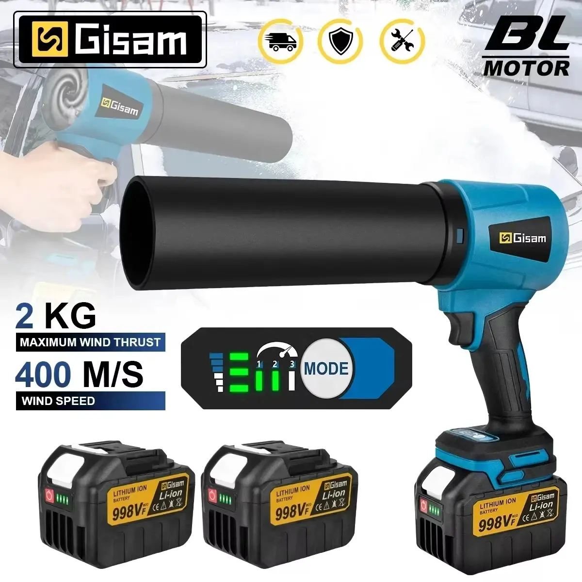 Soprador Elétrico Sem Escovas Gisam 30000RPM, Ventilador Turbo Sem Fio 15000RPM, Ferramentas de Alta Potência para Bateria Makita 18V