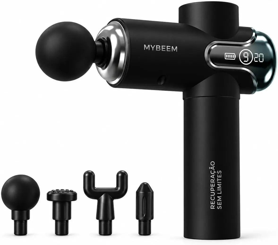 Pistola Massageadora Profissional 4000 RPM com 9 Níveis e Tela LCD | Massageador Muscular Portátil com 4 Cabeças de Massagem, Pistola de Massagem para Recuperação, Academia, Corrida Preto - 1