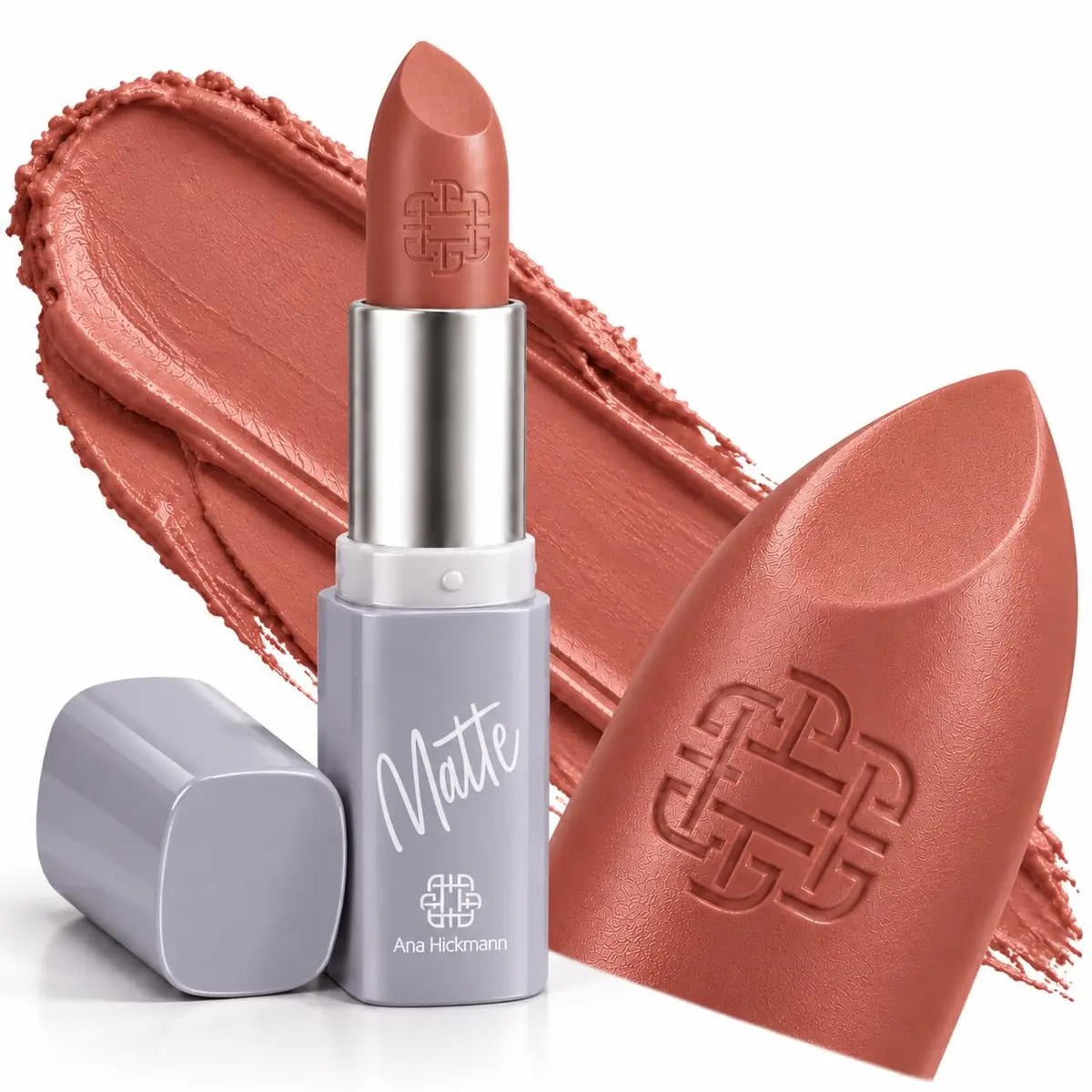 Ana Hickmann Batom Matte Nude Rosado Hortência, Longa Duração | Nude rosado de alta pigmentação, com textura aveludada e aplicação uniforme que não craquela nem acumula nas linhas.