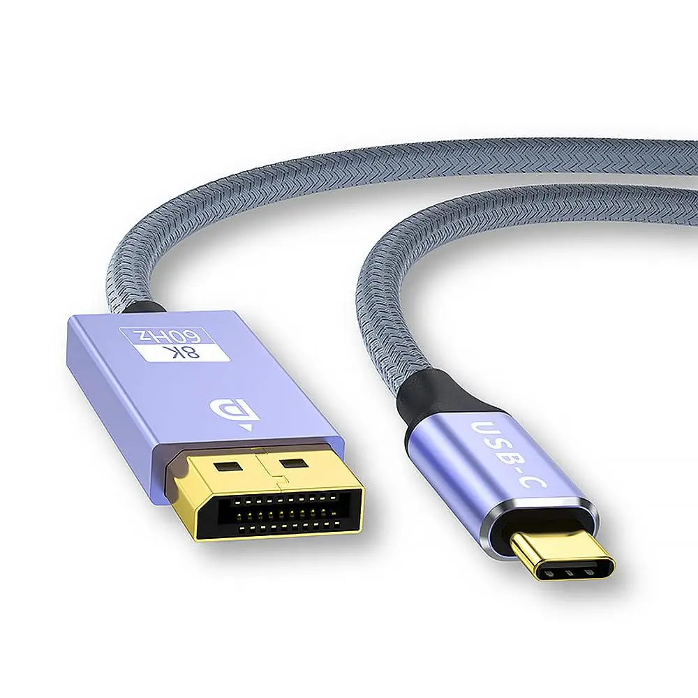 Cabo USB-C para DisplayPort, 2 Metros, Suporte 8K 60Hz/4K 240Hz, 32,4 Gbps, Trançado, Compatível com iPhone 15, MacBook, iPad