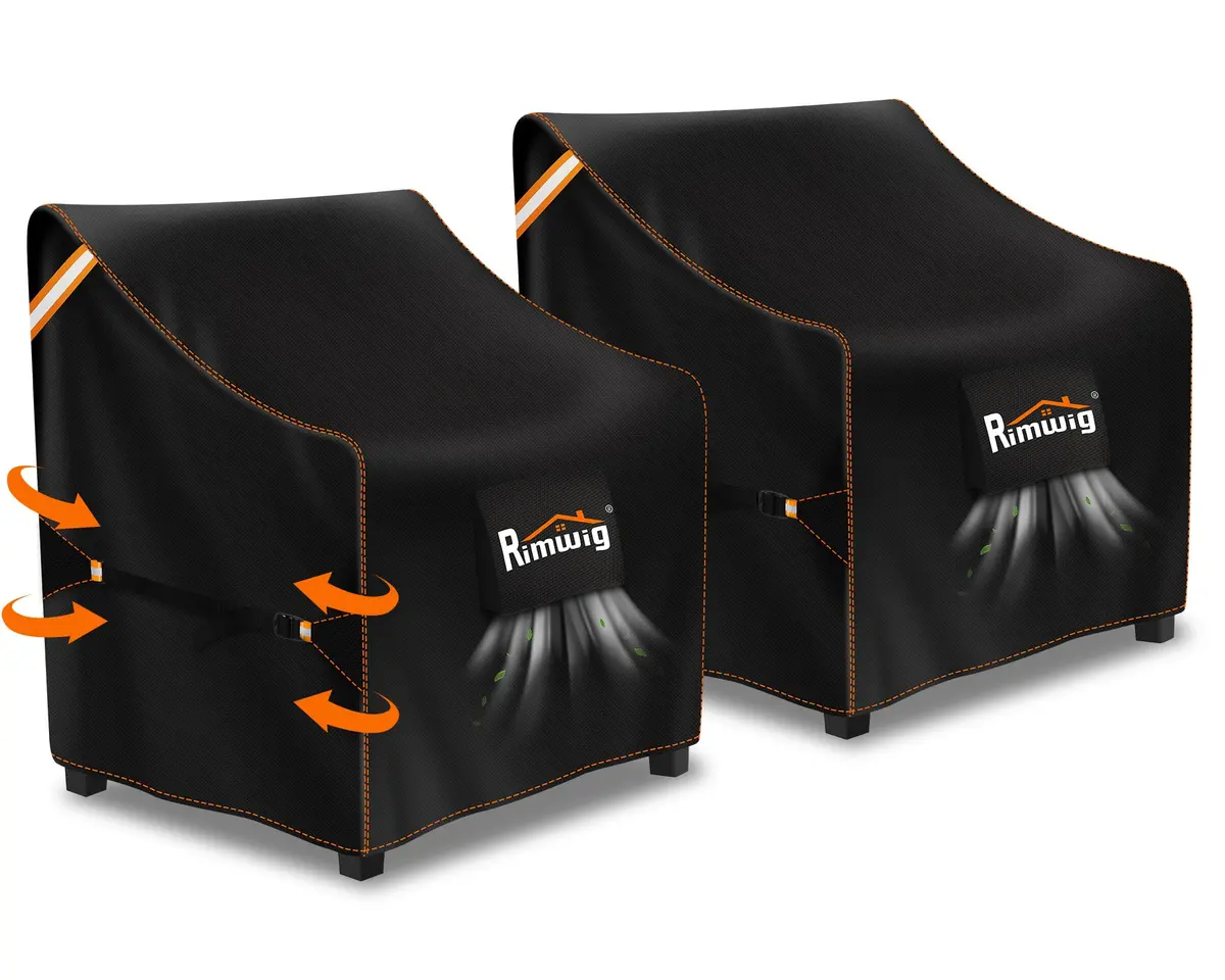 Rimwig Pacote com 2 capas de cadeira de pátio, capas de móveis impermeáveis para ambientes externos, capas giratórias de vime resistentes para gramado de jardim, 89 cm L x 96 cm P x 78 cm A