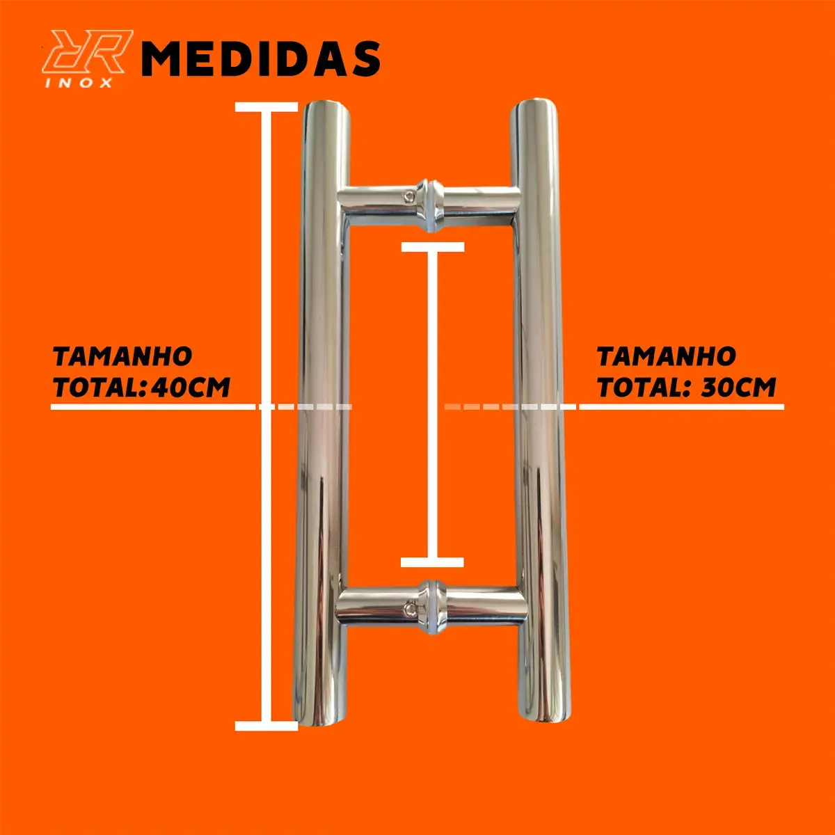 Puxador Redondo Aço Inox 40cm Portas Madeira/vidro Polido Alto Brilho thumbnail 2
