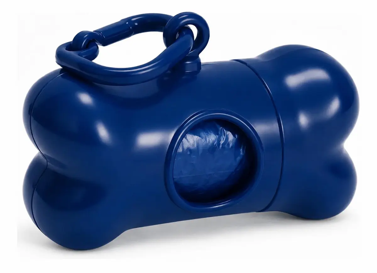 Cata Caca Pet Kit Dispenser para Coletor de Fezes de Cães Gatos Saco Biodegradável Formato de Osso Premium (Azul)