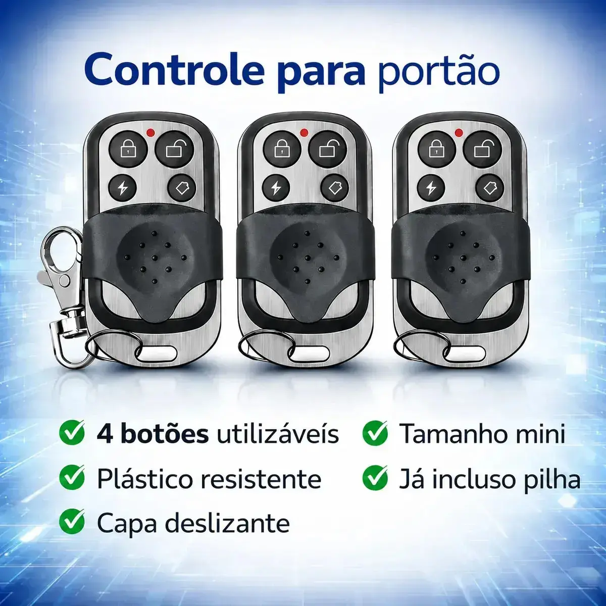 Kit 3 Controles Remoto 4 Botões 433mhz Controle Portão Eletrônico Automático Garagem Alarme Porta Residencial Cerca Elétrica Remx shop thumbnail 3