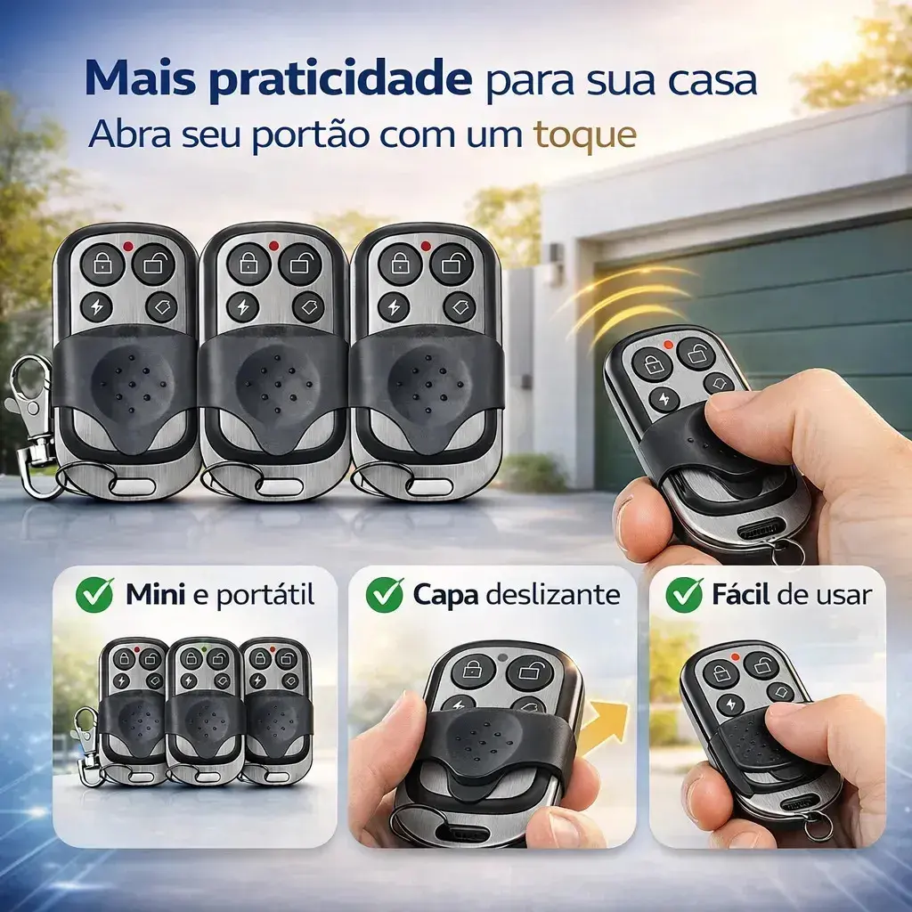 Kit 3 Controles Remoto 4 Botões 433mhz Controle Portão Eletrônico Automático Garagem Alarme Porta Residencial Cerca Elétrica Remx shop thumbnail 4
