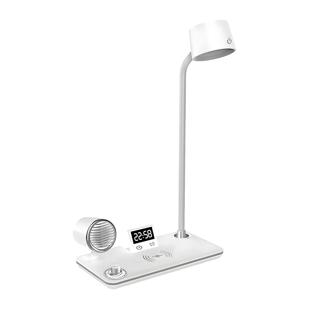Luminária de Mesa Multifuncional Inteligente com Relógio Digital, Pescoço de Ganso Flexível 360°, 3 Modos de Cor, Recarregável, Economiza Espaço para Casa/Escritório/Dormitório/Quarto (Branca)