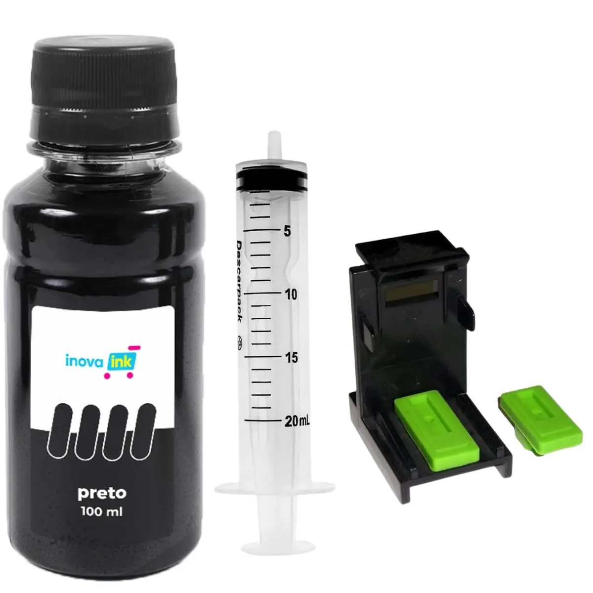 Kit de Tinta 100ml Para Recarga de Cartucho 662/662XL Preto - Rende Até 50 Recargas + Seringa Aplicadora