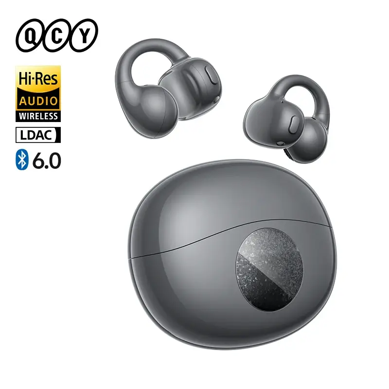 Fones de ouvido Bluetooth QCY Crossky C50i Open Ear de alta resolução com LDAC, sem fio, com clipe, BT6.0, esportivos, com 4 microfones e 42 horas de duração.