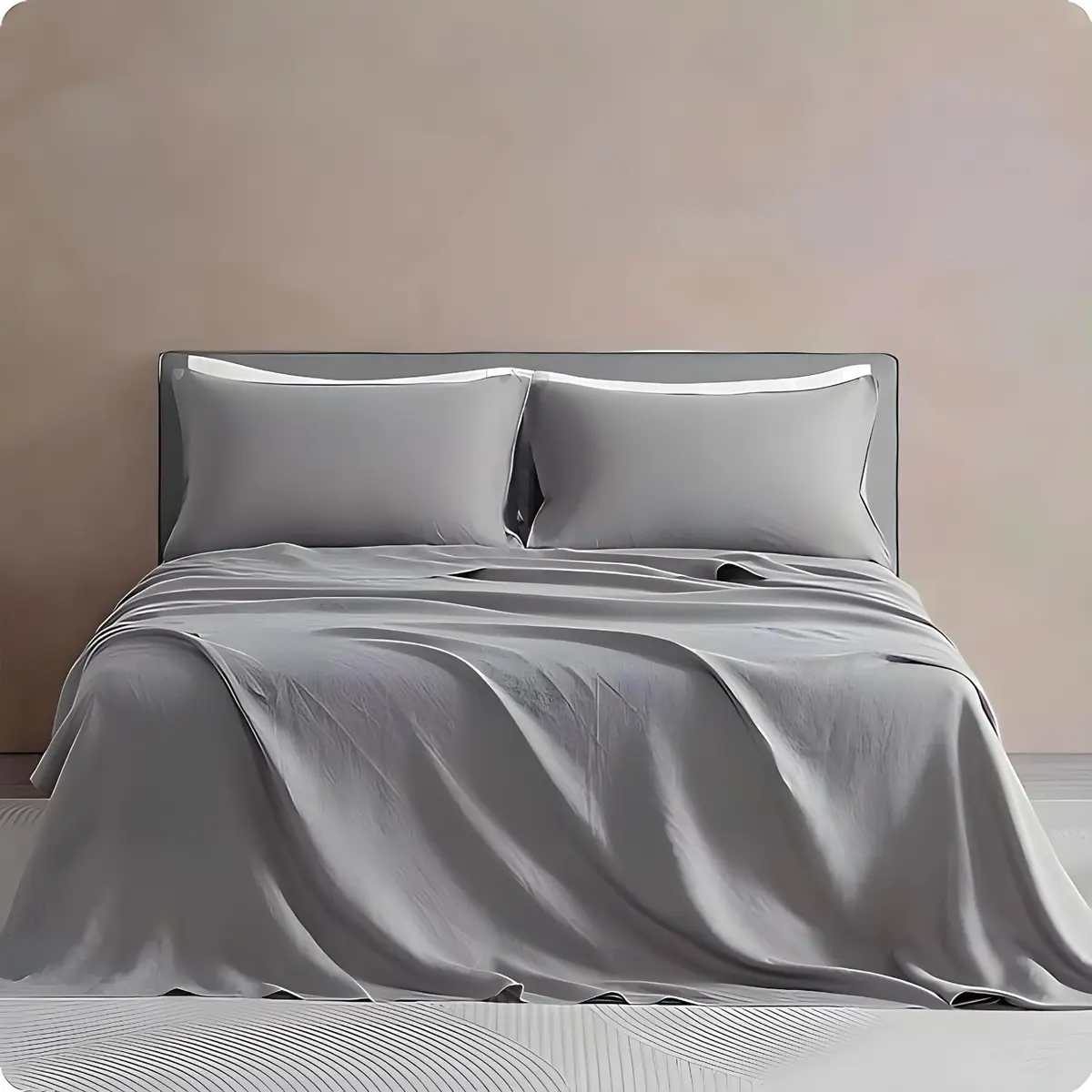 Cottonluxury Jogo de Lençol 4 peças 600 Fios Egípcio 100% Algodão Grampo Longo com Toque Acetinado - Não agride o Ambiente (Cinza, Casal)