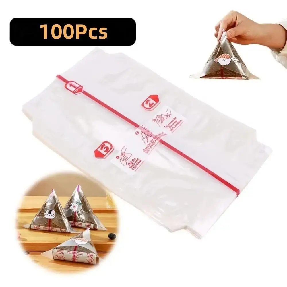 100 unidades de sacos de embalagem descartáveis em PP, com formato triangular, para bolinhos de arroz, alga marinha, onigiri, sushi, sacos de plástico com dupla camada para onigiri. - 1