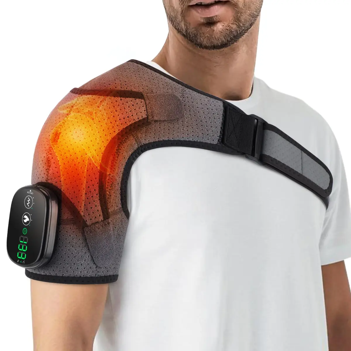 Massageador de ombro sem fio com calor e vibração, 3 calor e 3 vibrações | Envoltório de ombro aquecido para alívio profundo da dor nos tecidos, almofada de aquecimento de ombro de 5000 mAh