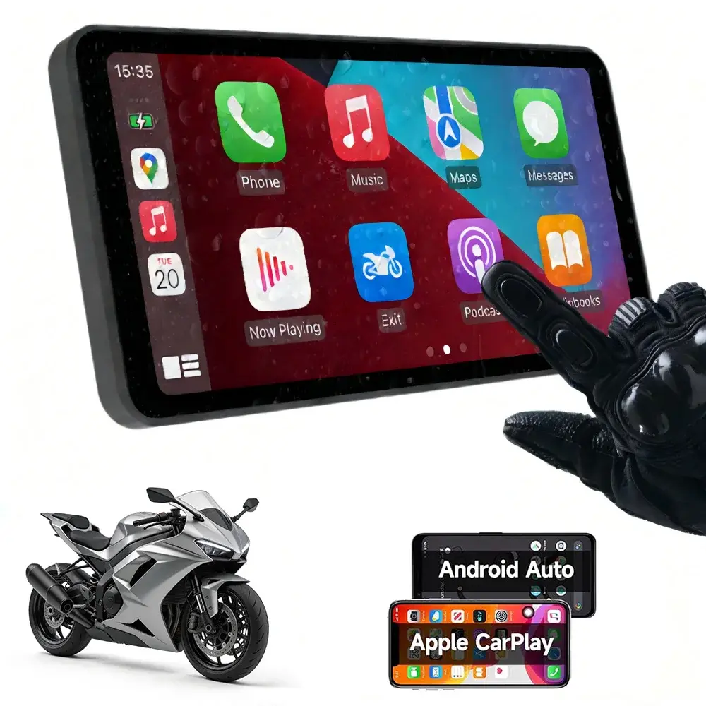 Navegação GPS Portátil para Motocicleta de 6 Polegadas com Tela Touchscreen, Carplay Sem Fio, Android Auto, IP67 à Prova d'Água e Reprodutor Multimídia - 1