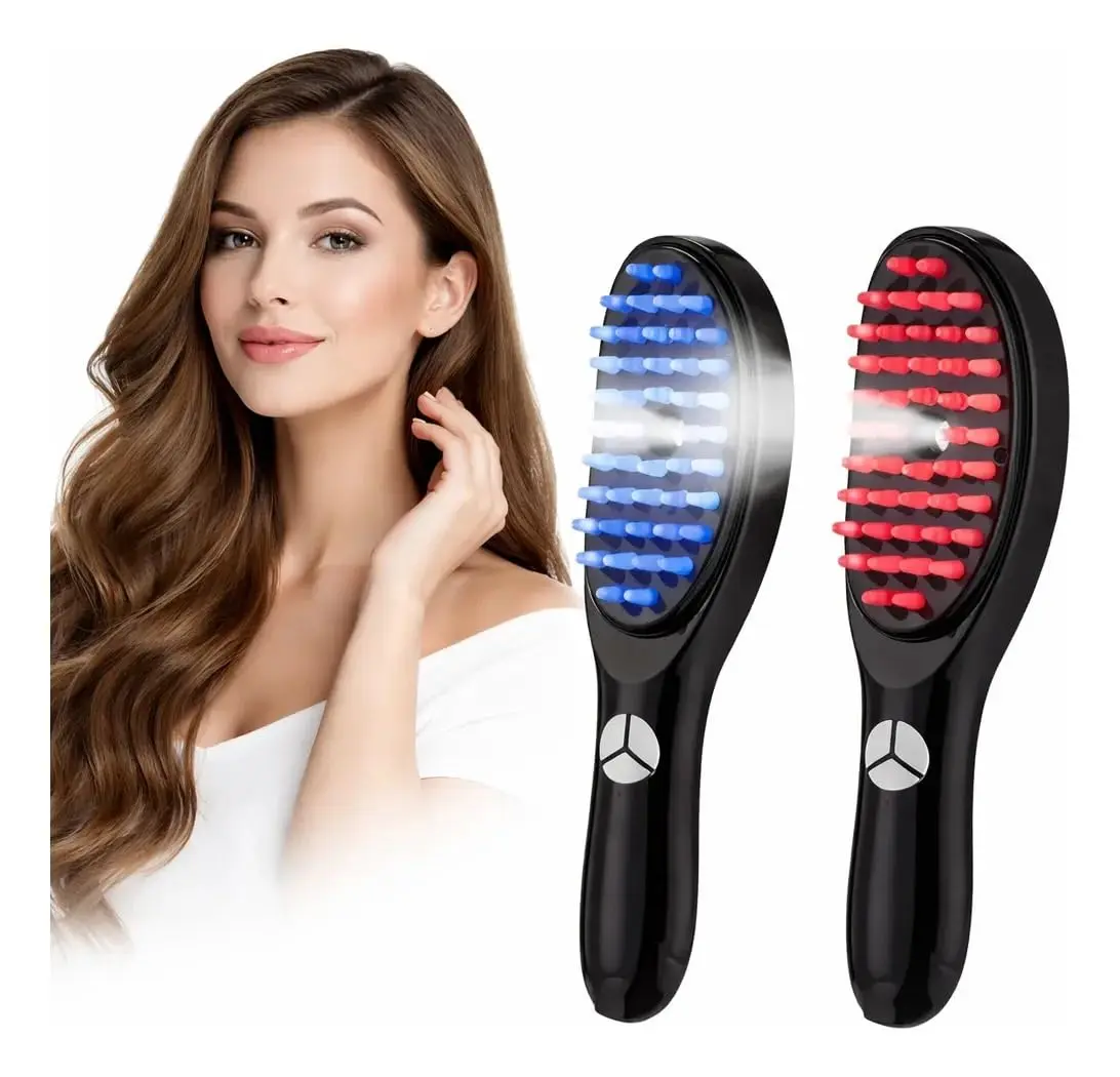Escova LED Terapêutica Anti Queda Capilar Fototerapia 4 em 1 Recarregável USB Massagem Vibratória Nano Spray Crescimento Capilar