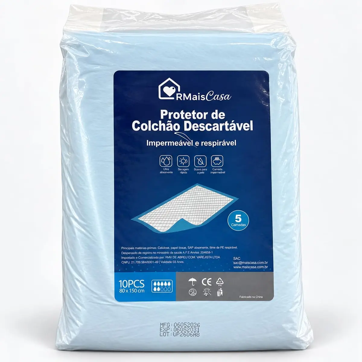 Protetor Colchão Lençol Geriatrico Absorvente Descartável Colchão Sofá Cadeira de Rodas 80x150cm 10 Unidades