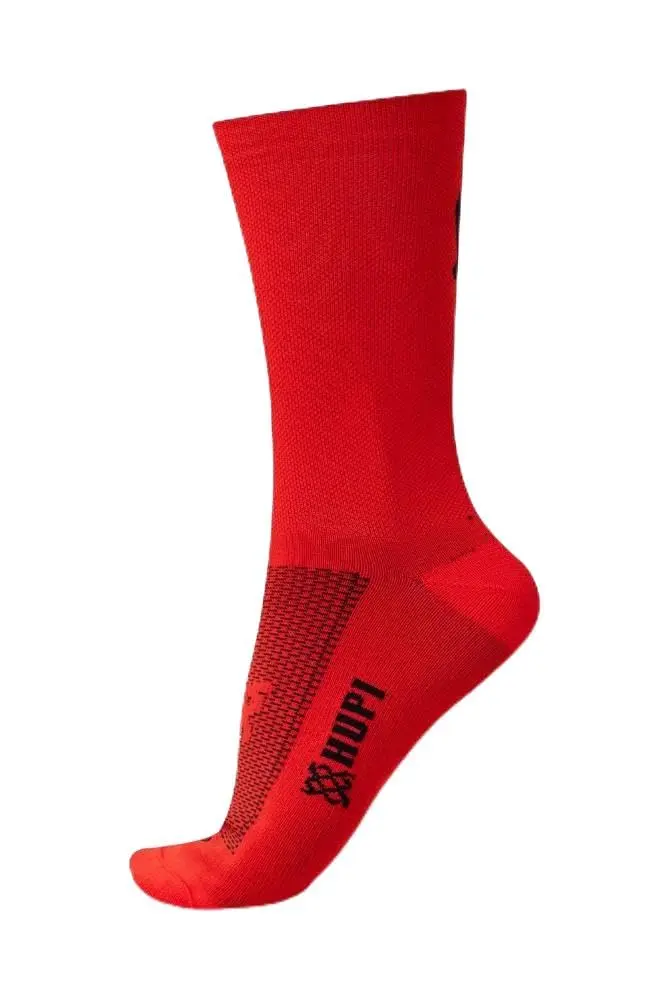 Meia HUPI Fire para Corrida Bike 1 Par Cano Médio, Cor: Vermelho, Tamanho 36-42