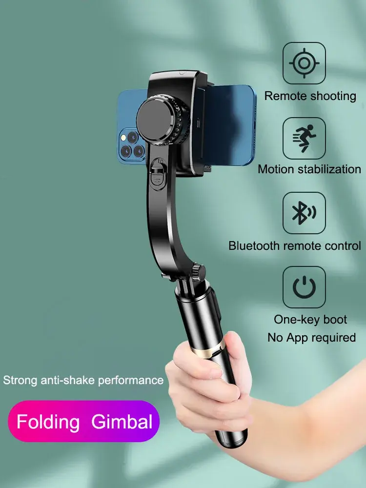 Gimbal portátil para smartphone, bluetooth, estabilizador portátil com tripé, bastão de selfie, gimbal dobrável para smartphone, xiaomi, iphone - 1