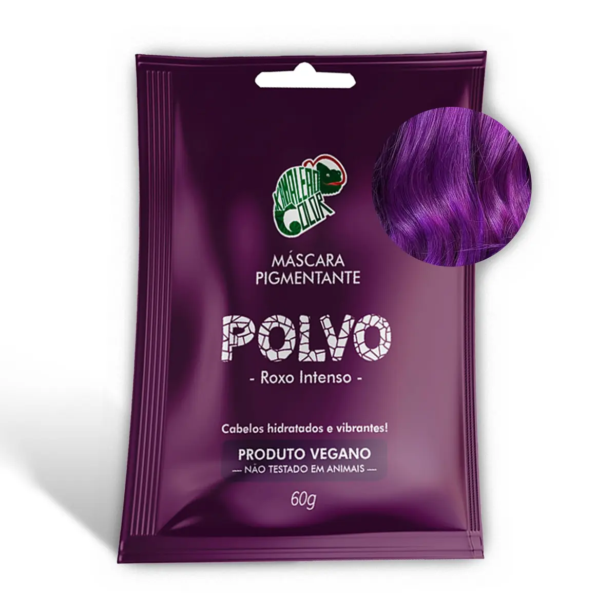 Kamaleão Color – Máscara Pigmentante Semi-Permanente - Cores Vibrantes e Hidratação Intensa – Low Poo, Vegano, Cruelty Free – Sachê 60g - Polvo - 1