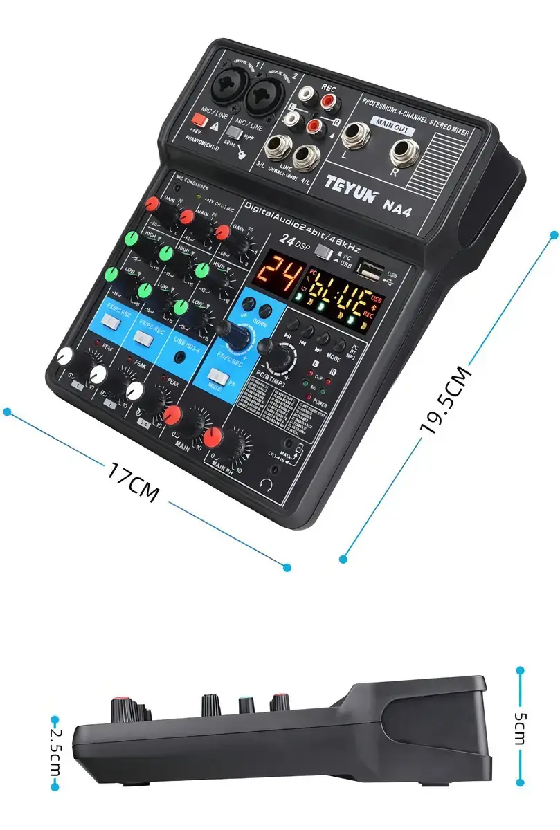 Mesa De Som Interface Bluetooth 4canais Teyun 24 Efeitos Voz thumbnail 7