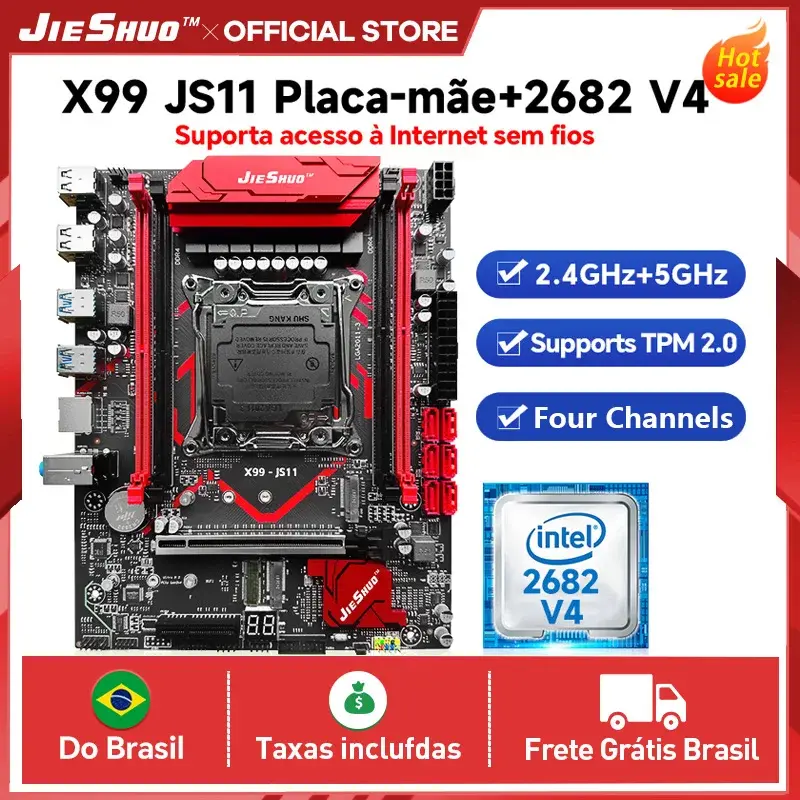 Placa Mãe JIESHUO X99-JS11 + Xeon E5-2682 V4 Kit Completo para Jogos DDR4 2133MHz Versão WiFi