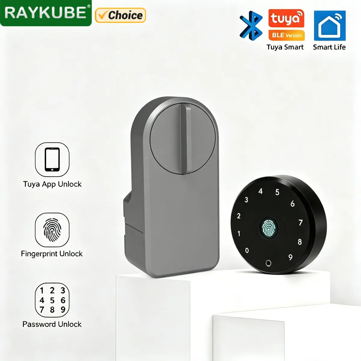 RAYKUBE A1 Ultra Tuya BLE Fechadura Inteligente para Porta, Teclado com Senha e Impressão Digital, Desbloqueio Externo FPT1, Instalação Sem Perfuração - 1