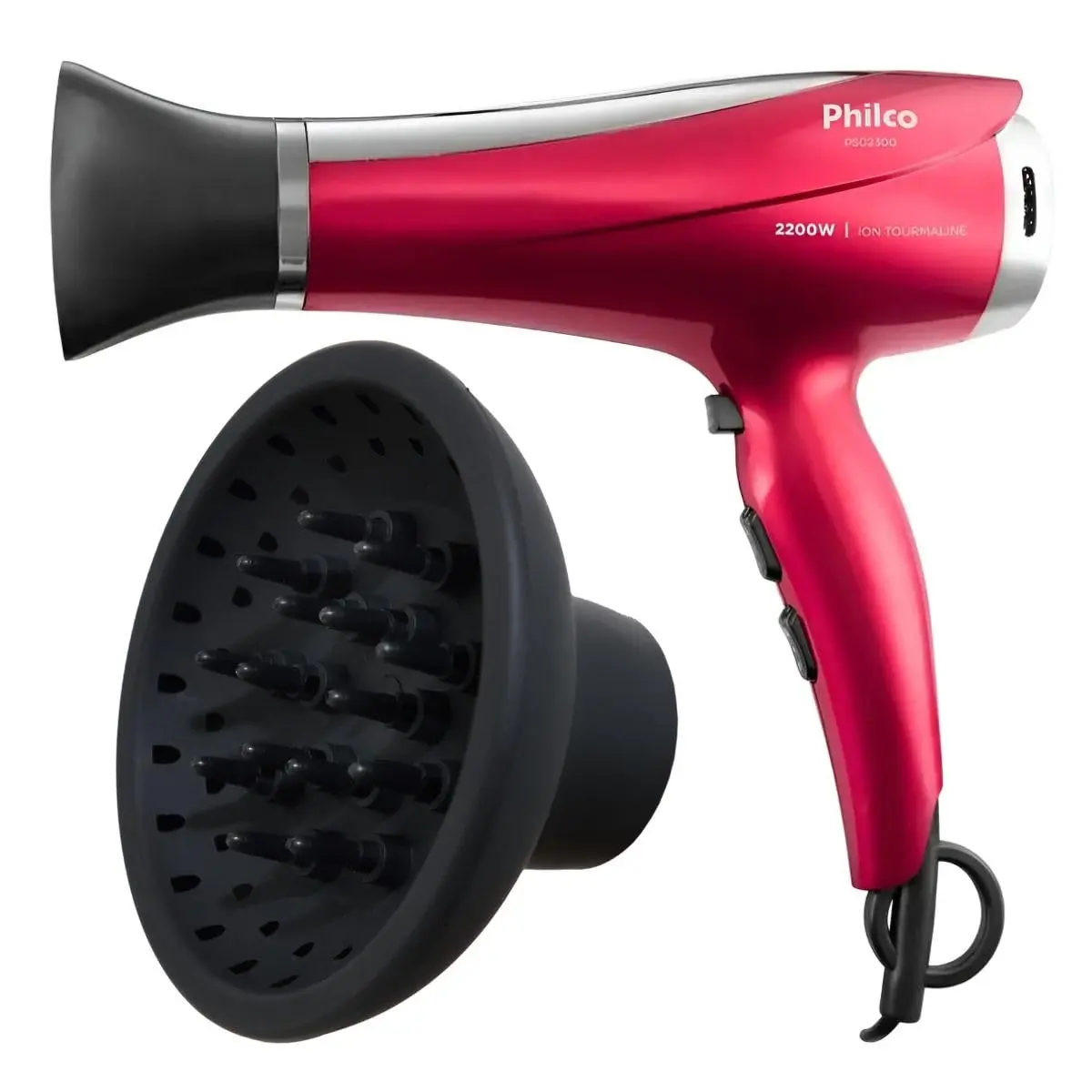 Secador de Cabelo Philco Profissional 2200W Íon Tourmaline com Difusor de Cachos - Bivolt