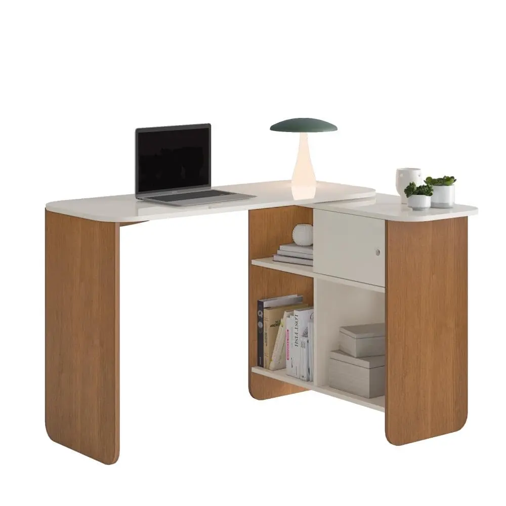 Artely Escrivaninha Nomad Flexível com Tampo Rotativo e 4 Nichos, Cinamomo/Off White